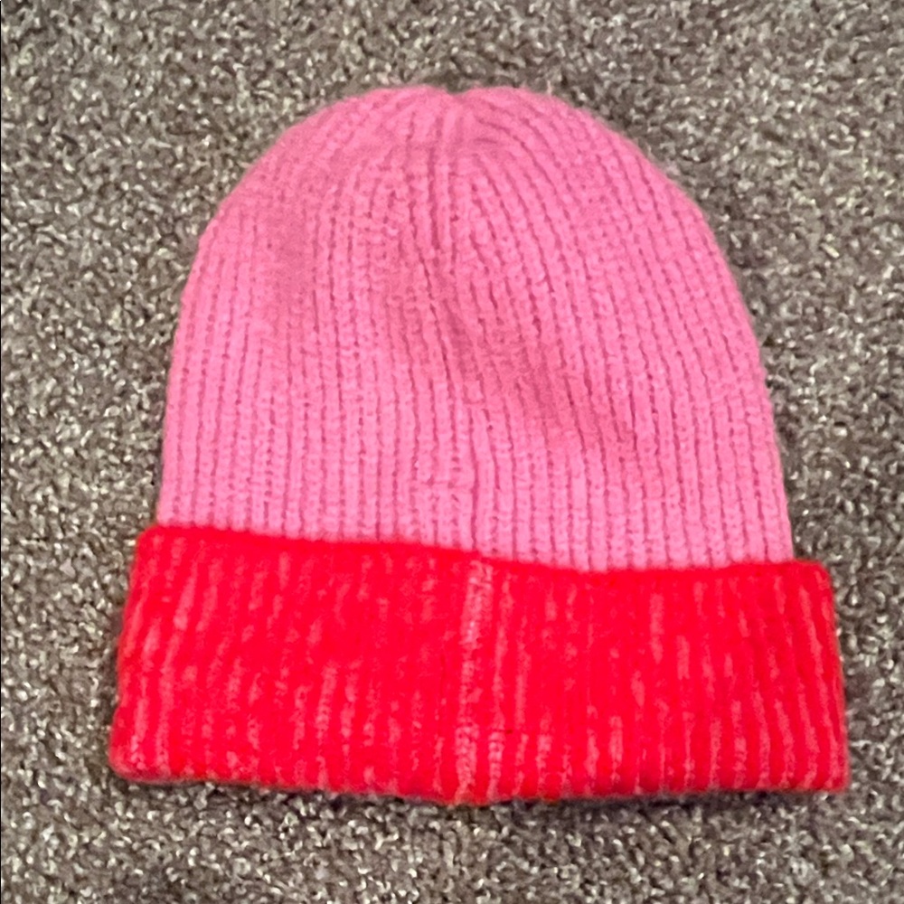 Free People Pink and Red Knit Beanie